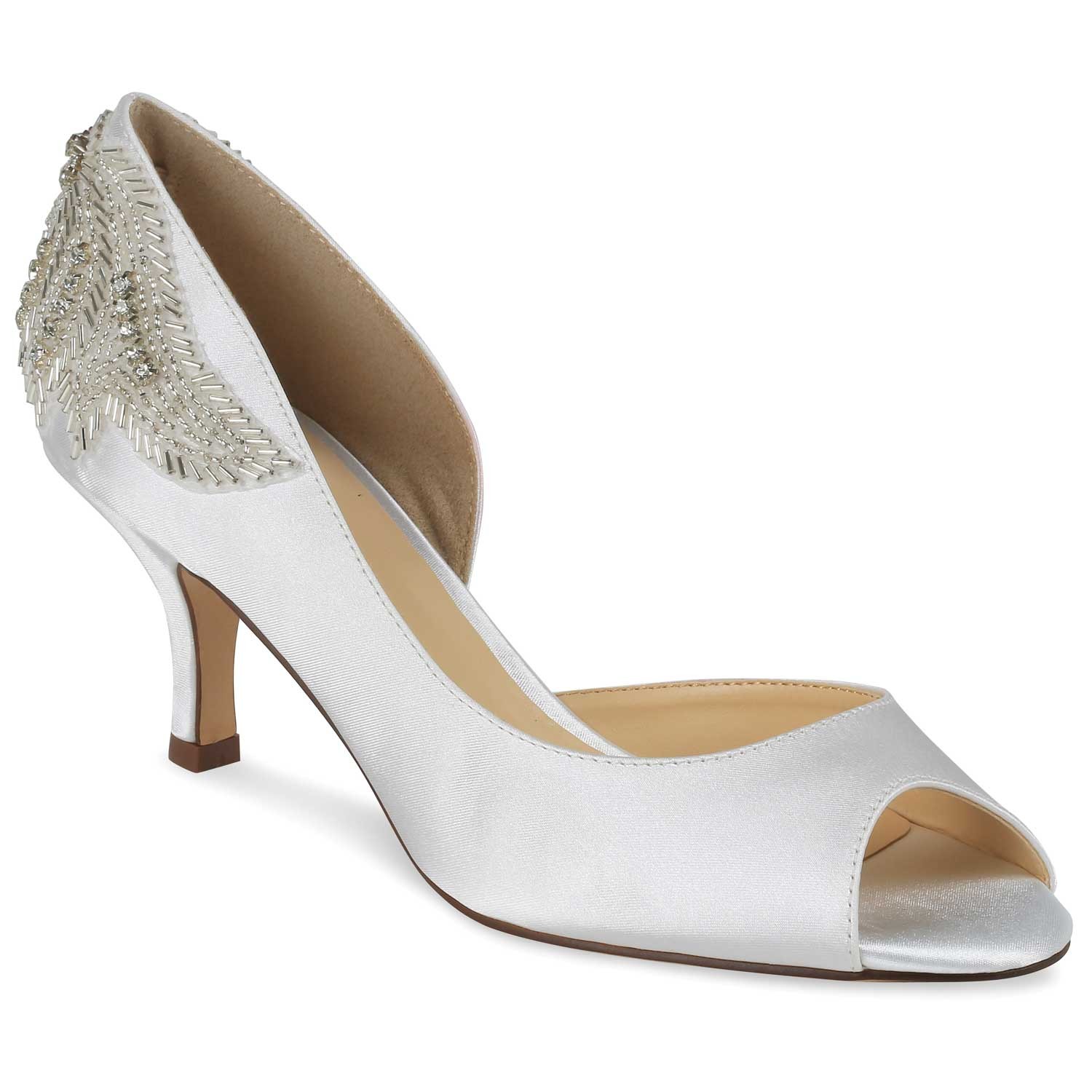 Chaussure de mariage satin ivoire à bout ouvert et petit talon Finery