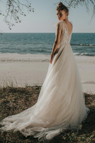 Robe De Mariée Bohème Dentelle à Cristal Et Tulle Pailleté Séléné 9568