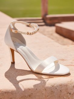 Elva Avalia - sandales mariage en satin ivoire bride avec perles et strass